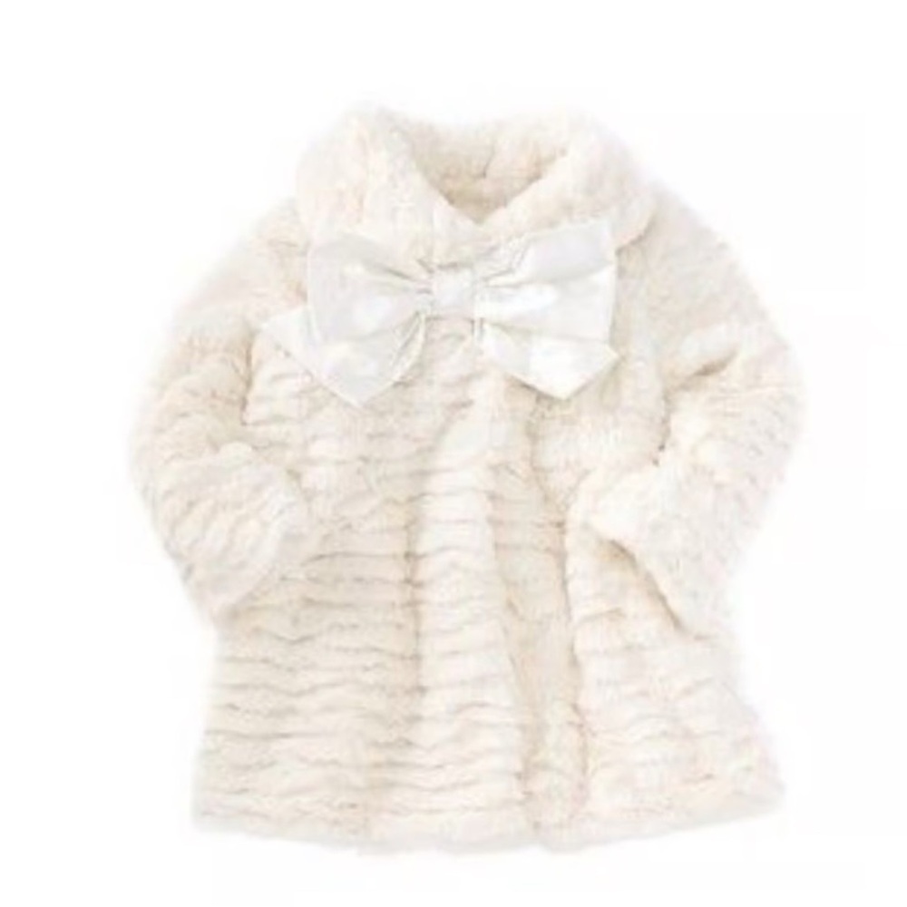 Widgeon Faux Fur Bow Detail Ivory Jacket with snap Closure 12 months